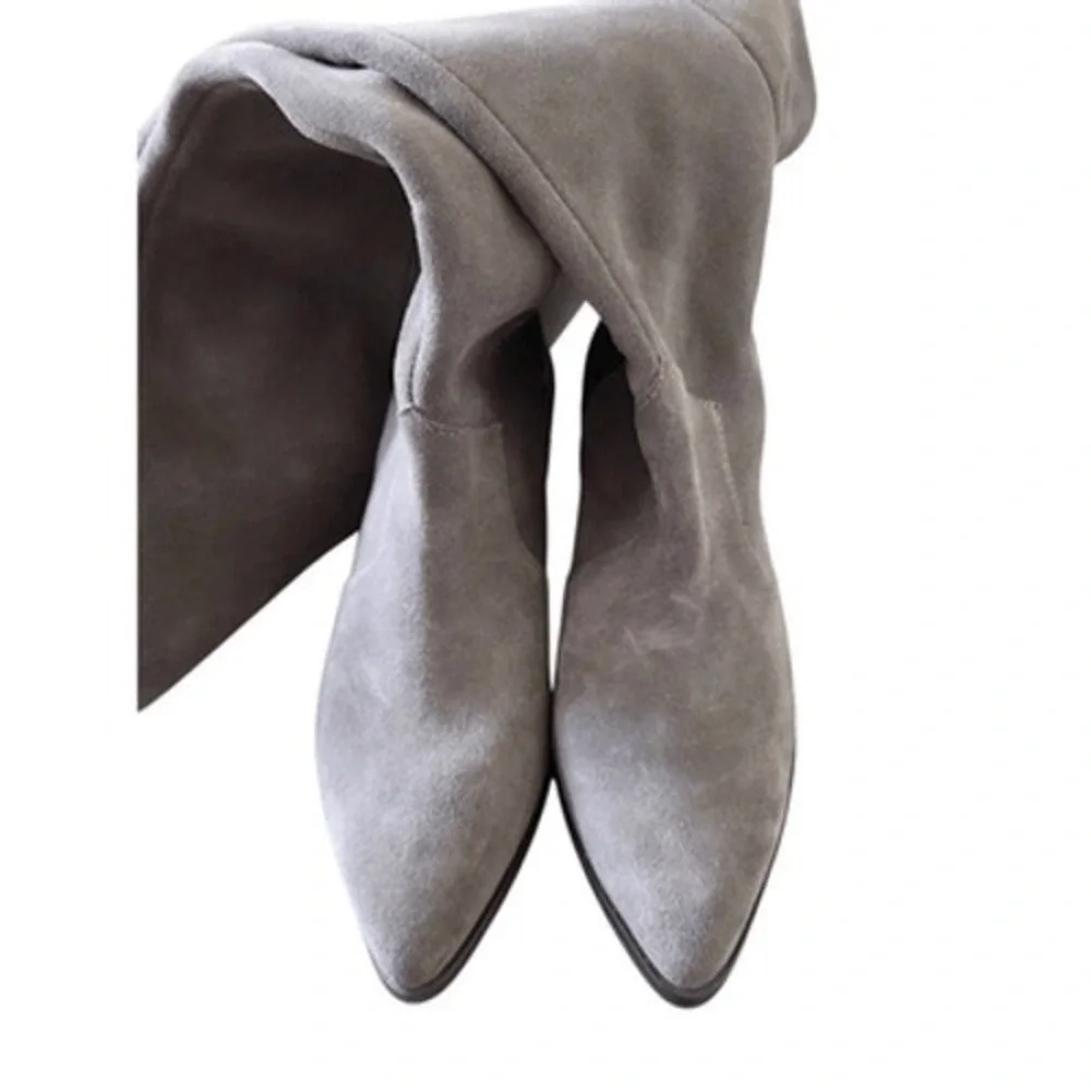 Vince Camuto Grey Suede Over The Knee Boots Pointed Toe Cone Heel 5 Wide Calf